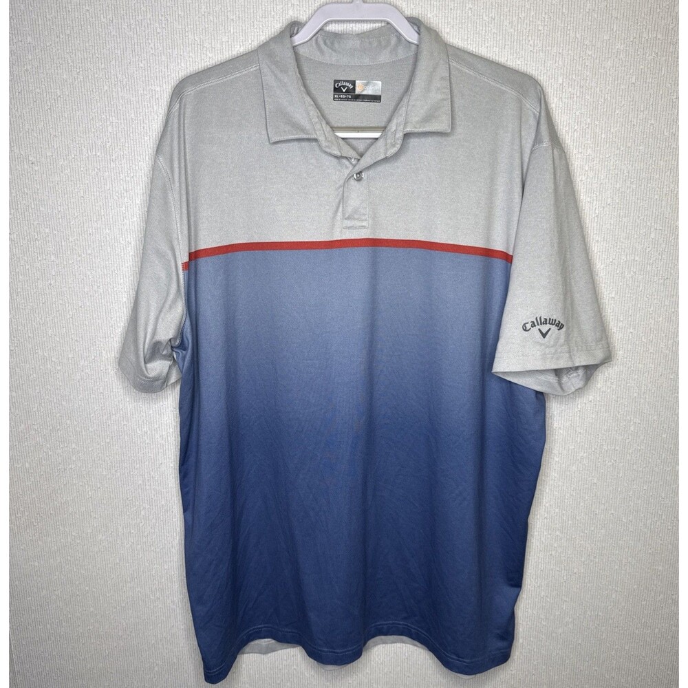Callaway Golf Polo Shirt Mens XL Blue Grey Colorblock Opti Dri Performance Top